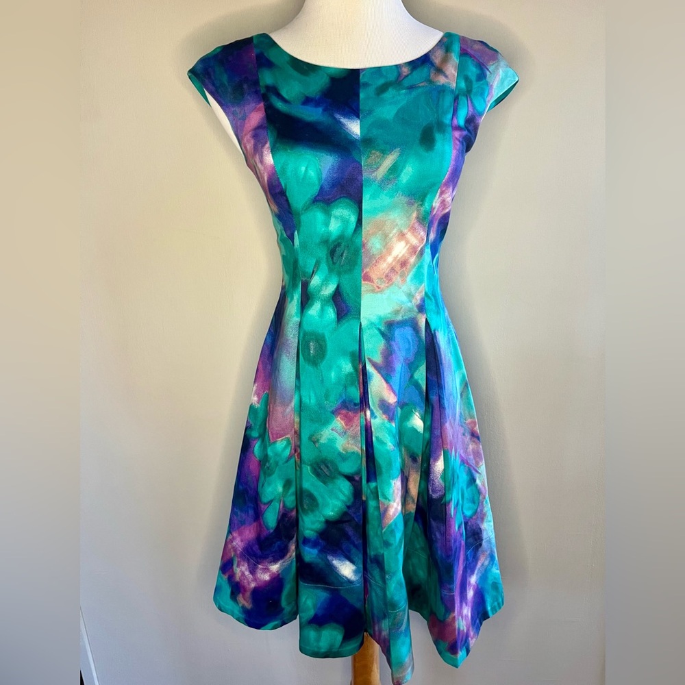 Eliza J Teal and Purple Floral Tie Dye Midi Dress